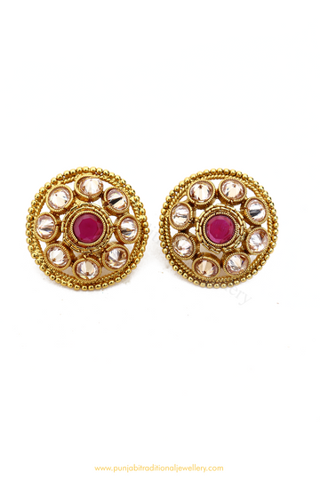 Antique Gold Finished Polki Studs By PTJ